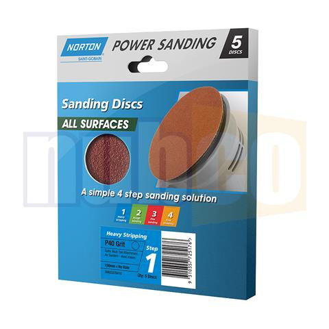 150MMXNO HOLE P40 VELCRO BACKED SANDING DISCS 5PK