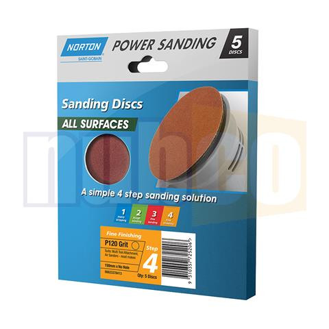150MMXNO HOLE P120 VELCRO BACKED SANDING DISCS 5PK