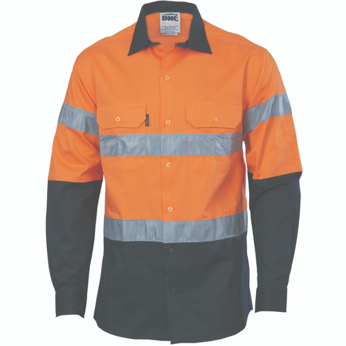 L ORANGE/NAVY L/S HIVIS TWO TONE TAPED CD SHIRT