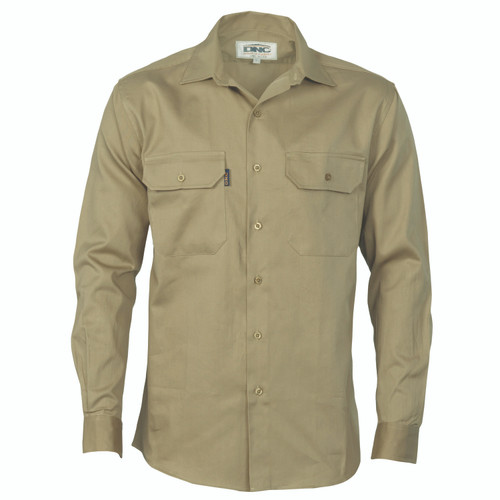 2XL KHAKI L/S COTTON DRILL WORK SHIRT