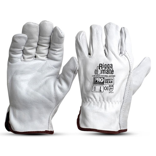 L BEIGE NATURAL SOFT COW GRAIN LEATHER RIGGER GLOVES
