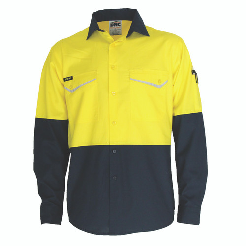L YELLOW/NAVY L/S TWO TONE RIPSTOP COOL CD SHIRT
