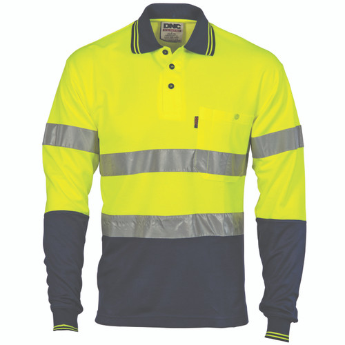 XS Y/N L/S HIVIS TWO TONE TAPED COTTON BACK POLO