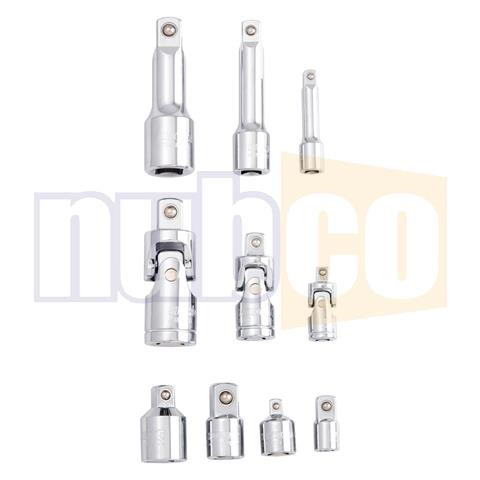 10PC 1/4, 3/8 1/2\" DR SOCKET ACCESSORY SET