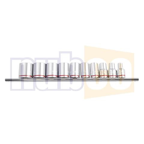 10PCE 1/4-13/16\" 3/8\" DR IMP SOCKET SET ON RAIL