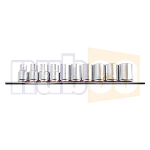 10PCE 3/8-15/16\" 1/2\" DR IMP SOCKET SET ON RAIL