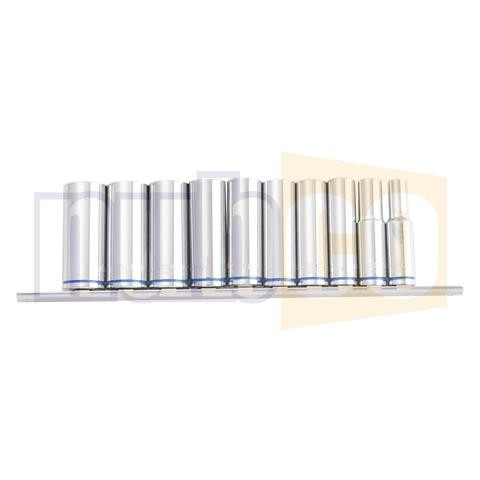 10PCE 4-13MM 3/8\" DR METRIC DEEP SOCKET SET ON RAIL