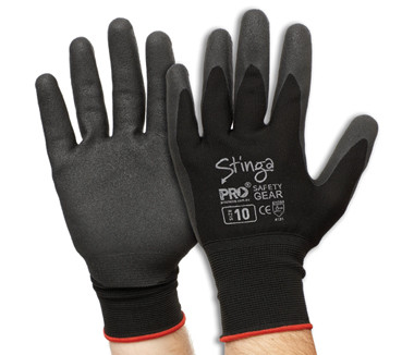 SZ.8 (M) BLACK STINGA PVC FOAM COATED GLOVES