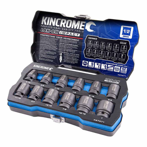12PCE 5/16-1\" 1/2\" DRIVE LOK ON IMPACT SOCKET SET