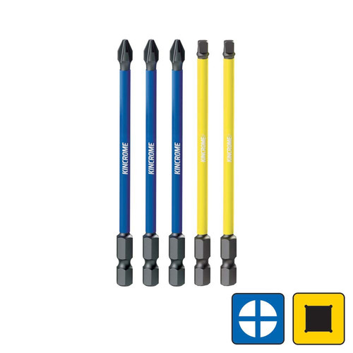 5PCE 100MM PHILLIPS & SQUARE #2 IMPACT BIT SET