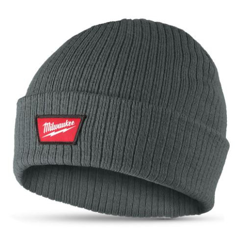 GREY RIB-KNIT CUFFED BEANIE