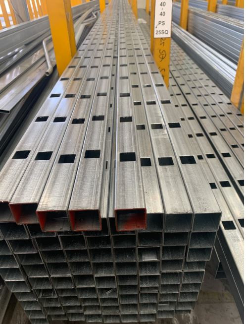 40X40X1.6 DOUBLE PUNCHED RAIL MSGB 25MM SQ HOLE 8MTR