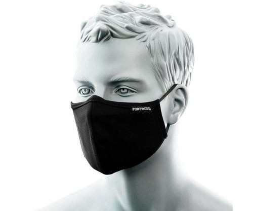 (O) 3PLY BLACK ANTI-MICROBIAL FABRIC FACE MASK W/ NOSE BAND