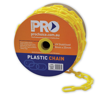 8MM SAFETY CHAIN YELLOW PLASTIC 25MTR ROLL