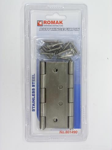 BUTT HINGE S/S FIX PIN 100MM  2PACK