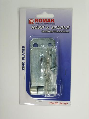 HEAVY DUTY HASP & STAPLE 184MM Z/P CARDED