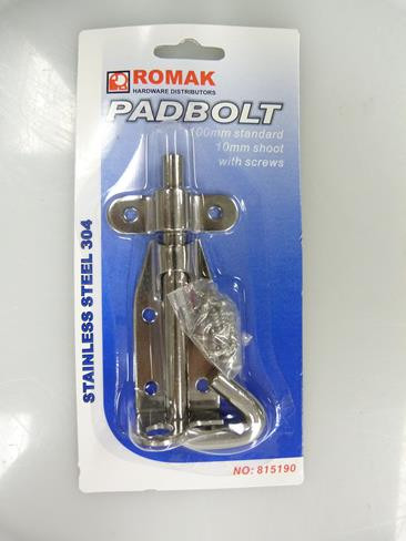 PADBOLT 100MM S/S CARDED