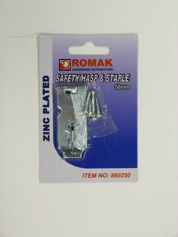 SAFETY HASP & STAPLE 50MM Z/P CARDED