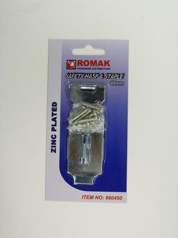 SAFETY HASP & STAPLE 89MM Z/P CARDED