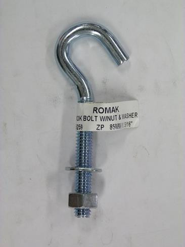 HOOK BOLT 85MMX5/16 THREAD Z/P