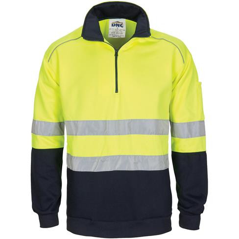 XL HI VIS D/N HOOPED 1/2 ZIP YELLOW/NAVY JUMPER