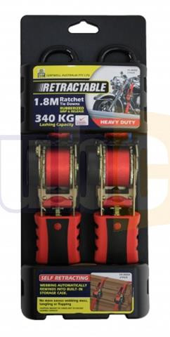 2PK 25MM X 1.8MTR 340KG RETRACTABLE RATCHET TIE DOWN