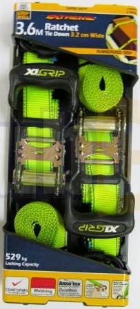 2PCE - 32MM X 3.6MTR H/DUTY RATCHET TIE DOWN 529KG