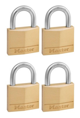4PK KEYED ALIKE - 40MM DIAMOND BRASS PADLOCK W/STEEL SHACKLE
