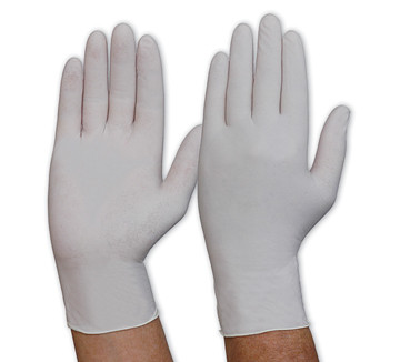 L 100/BOX WHITE PWD/FREE LATEX DISPOSABLE GLOVES