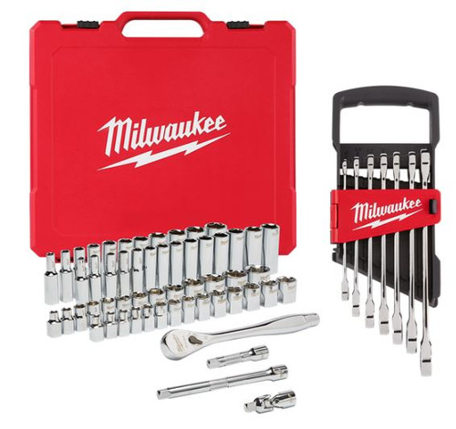 56PC 36/8"DR RATCHET & SOCKET SAE  SET WBONUS 7PC WRENCH SET