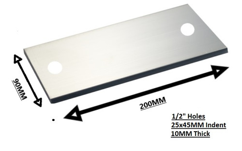 90MM X 200MM X 10MM WELD ON PLATE 2 X 1/2\" HOLES