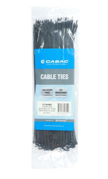 370X4.8MM 100PK BLACK NYLON CABLE TIES