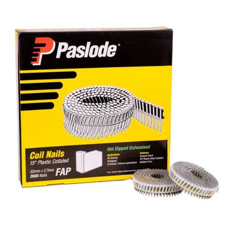 32MMX2.7MM HOT DIPPED GALV PLASTIC COLLATED 15DEG COIL NAILS