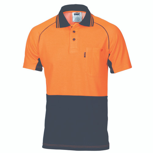 XL HIVIS COOL BREEZE ORANGE/NAVY S/S POLO SHIRT