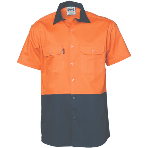 2XL HIVIS COOL-BREEZE ORANGE/NAVY S/S WORK SHIRT