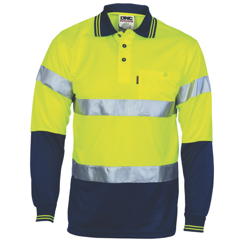 L YELLOW/NAVY L/S HIVIS CSR TAPE POLO SHIRT