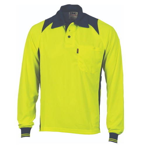 S YELLOW/NAVY L/S  HIVIS TWO TONE ACTION POLO