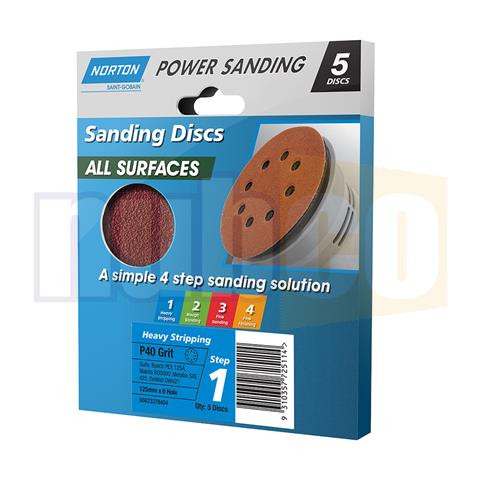 125MMX8HOLE P40 VELCRO BACKED SANDING DISCS 5PK