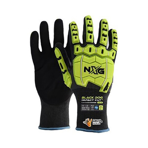 SZ 8 BLACK DOG IMPACT CUT F NITRILE COATED GLOVES