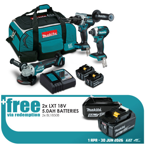 18V 3PCE B/LESS HAM DRILL,DRIVER,P/S GRINDER 2X5AH BAT,CHAR,