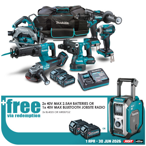 40V MAX 6 PIECE B/LESS COMBO KIT - 2X4.0AH BATT, CHARG & BAG