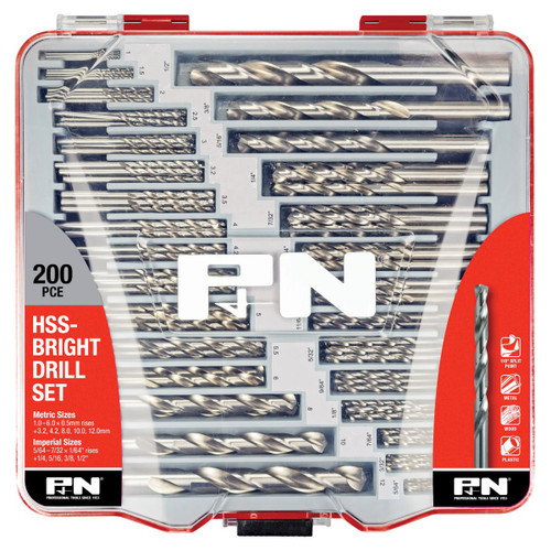 200PCE 1-12MM&5/64-1/2\" MET&IMP HSS JOBBER DRILL BIT SET