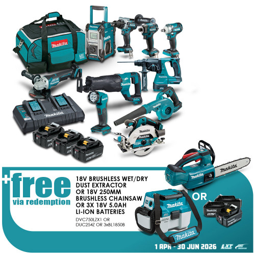 18V BRUSHLESS 10PCE COMBO KIT - 3X5.0AH BATT & CHRG