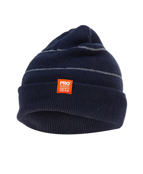 NAVY BEANIE WITH RETRO-REFLECTIVE STRIPES