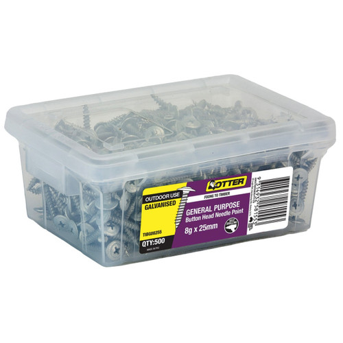 8GX25MM GALV BUTTON HEAD SCREW PLAIN - 500PK
