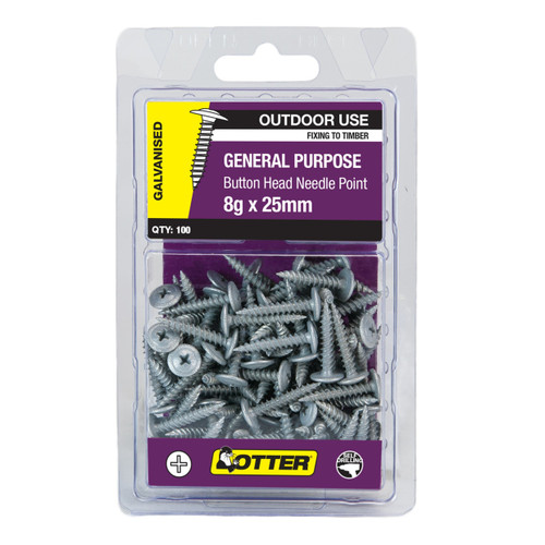 8GX25MM GALV BUTTON HEAD SCREW PLAIN - 100PK