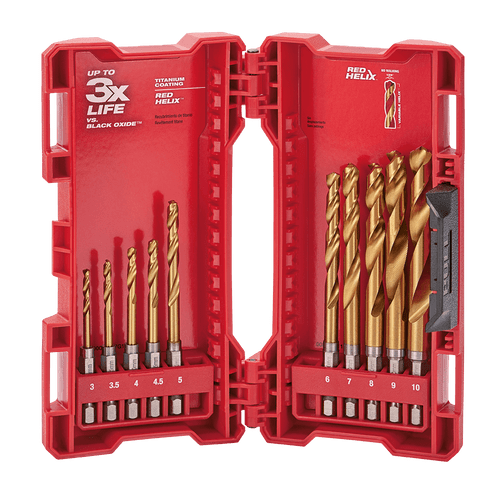 10PCE 3-10MM METRIC RED HEX TITANIUM DRILL BIT SET