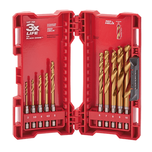 10PCE 3-10MM METRIC RED HEX TITANIUM DRILL BIT SET