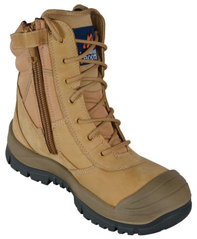 SIZE 8 WHEAT ZIP HIGH ANKLE SCUFF CAP SAFETY BOOT