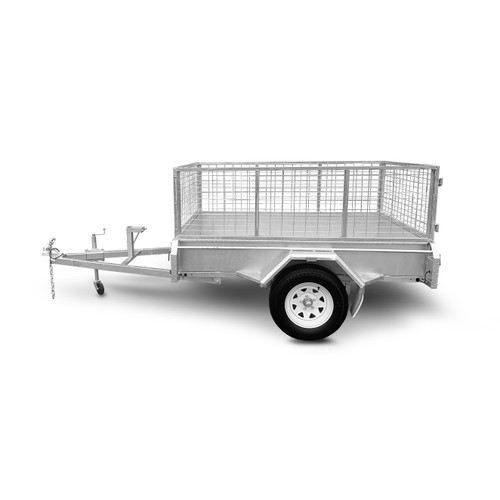 8X5 S/A 12\" SIDES ALL CHEQ GALV TILT TRAILER W/ CAGE
